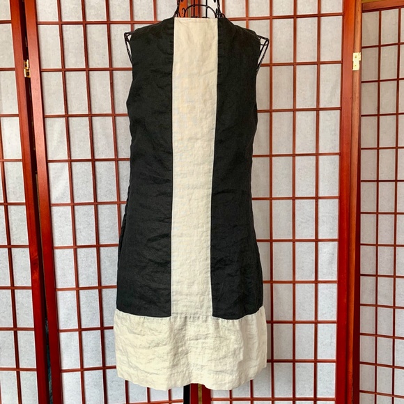 Kenar Block Color Sleeveless Linen Shift Midi - Picture 3 of 6
